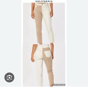 Hollister High Waist straight leg split color Cream Tan Cropped Jeans 5R 27w 27l